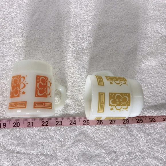 Vintage Anchor Hocking Yellow & Orange Atomic Cloud Pattern Stacking Mugs x2 - Picture 11 of 11